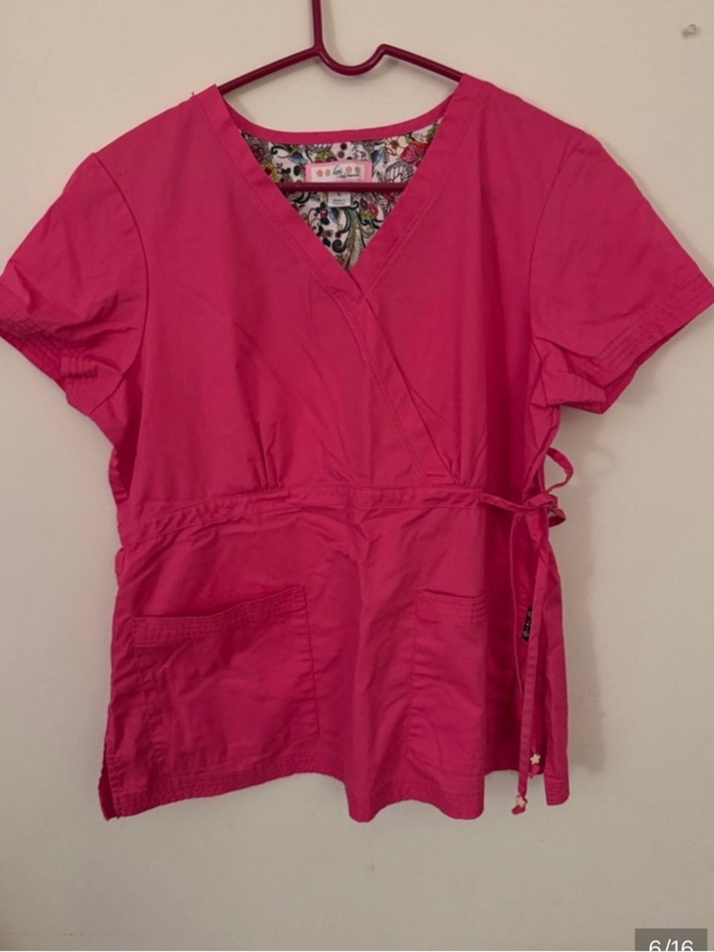 koi Women's Hot Pink & light pink Wrap Scrub Tops